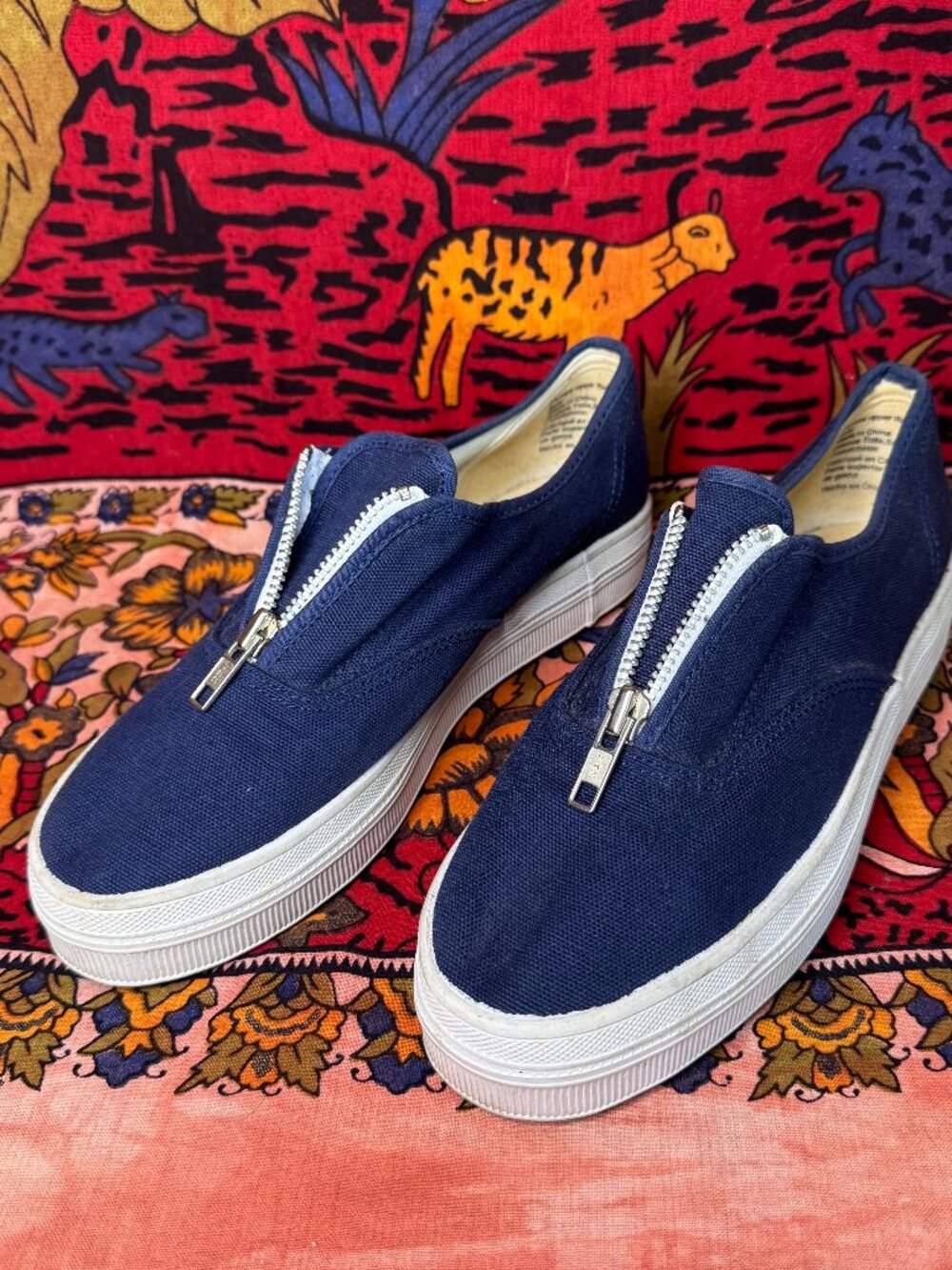 Navy & White Mini Platform Zipper Slip-On Shoes